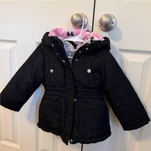 2T Carter's Black Jacket with Pink Patterned Removable Lining